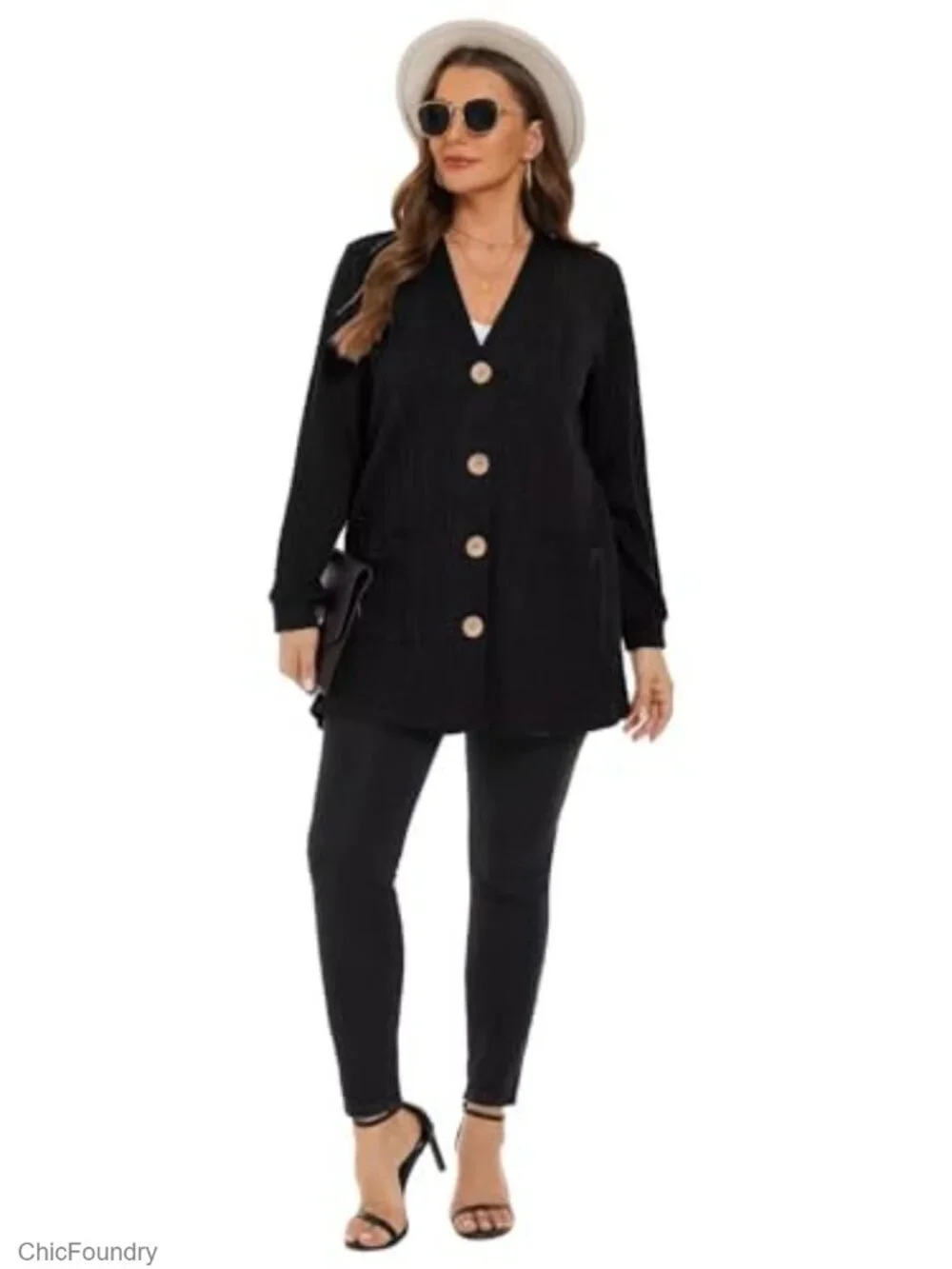 Plus Size Cable Knit Cardigan with Pockets Open Front Long Sleeve Sweater - Picture 7 of 7